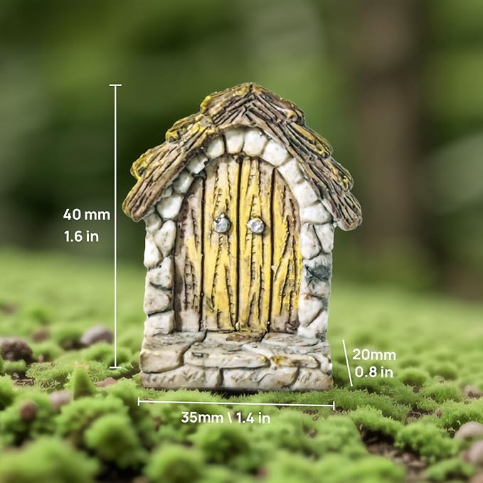 Fairy Door.Miniatue Fairy Tiny Circular Arch Door Figurines.Fairy Garden Supplies.Terrarium/Aquarium Accessories.DIY Miniature Garden.A Door and 3Pcs Steppings. (Thatched Hobbit Door)