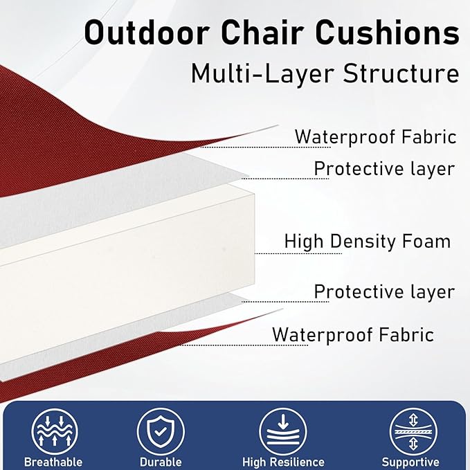 Topotdor Outdoor Chair Cushions Set of 2, 17"x16"x2" Waterproof Patio Chair Cushions for Outdoor Furniture, Round Corner Outdoor Seat Cushions Color Fastness Chair Pads with Ties, Bright Red