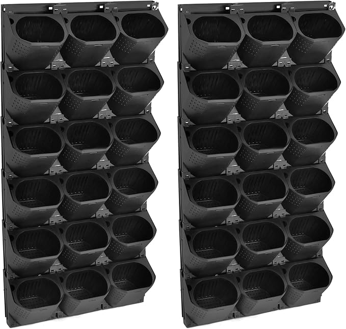 Wall Planter with 36 Pots, Vertical Garden Wall-Mounted Indoor & Outdoor Flower Pot Holder for Herbs, Vegetables, Succulents, Plastic Planter with Drainage Holes (Black)