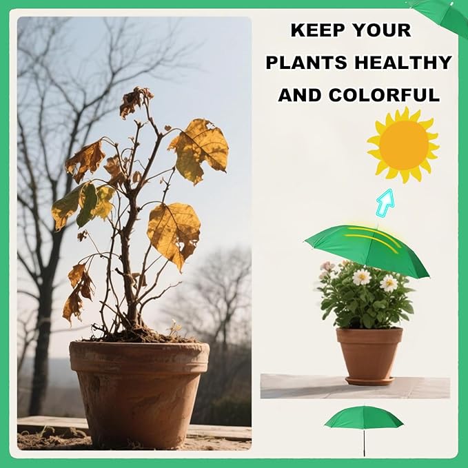 Adjustable Plant Shade Umbrella, Waterproof Garden Parasol with Iron Poles & H-Shaped Stake Outdoor Sun Cover for Potted Plants Vegetables Flowers (Green)