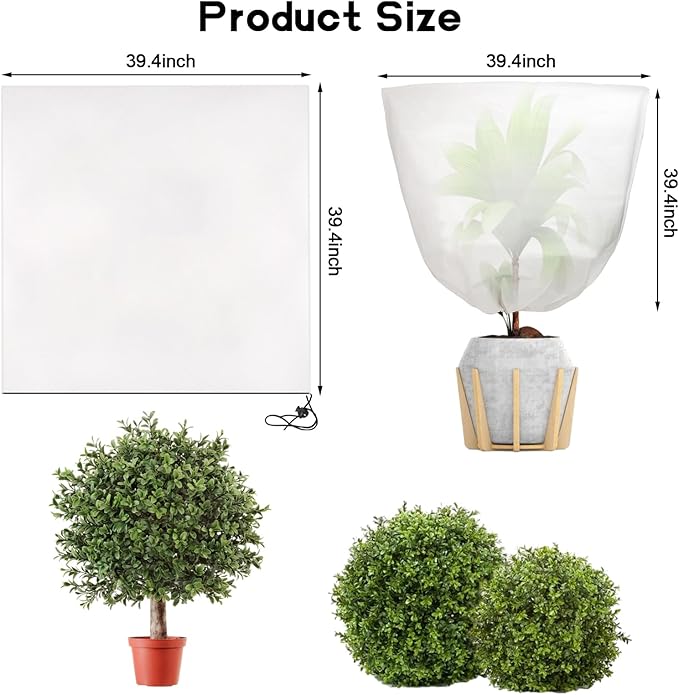 Svepndic 2 PCS Winter Plant Covers Freeze Protection,39X39 Reusable Plant Protector Bag with Drawstring,Winter Plants Jacket Warm Shrubs Cover Blanket Frost Protection for Outdoor Garden Plants