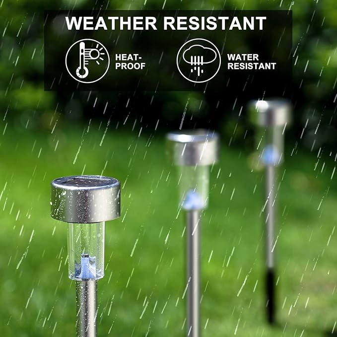 Solar Lights Outdoor Waterproof, Stainless Steel LED Landscape Lighting, Solar Garden Lights, Outdoor Valentines Day Decorations for Yard, Pathway, Walkway, Patio, Lawn - 12 Pack(Warm White)
