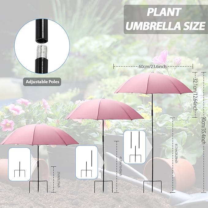 19.6''-35.4'' Plant Umbrellas for Outdoor Plants, Plant Shades for Outdoor Plants Adjustable Height with Three-Point Stands Umbrella for Plants Sun Shade for Plants, Flower, Potted Plant, Garden