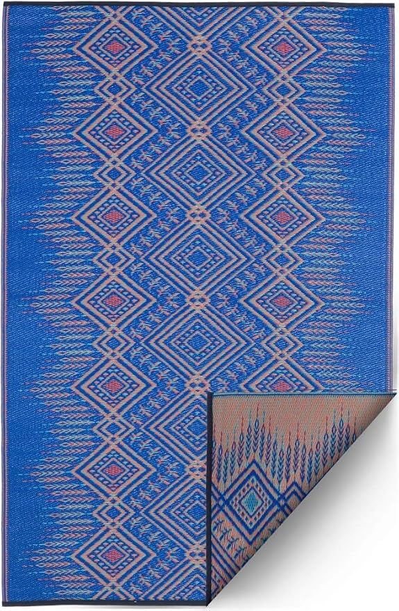 Fab Habitat Outdoor Rug - Waterproof, Fade Resistant, Crease-Free, Reversible - Premium Recycled Plastic - Boho Southwestern - Patio, Porch, Deck, Balcony - Jodhpur - Multi Blue - 5 x 8 ft