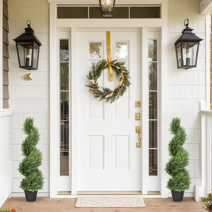 THE BLOOM TIMES 3ft Artificial Topiary Trees Set of 2, 36 inch Faux Cedar Cypress Spiral Topiary Trees Outdoor - Fake Plants for Garden Front Porch Indoor Outside Planter Christmas Decor 3 Foot