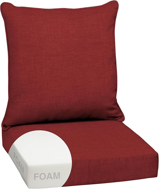 Arden Outdoor Foam Deep Seat Cushion Set, 24 in x 24 in, Weather-Proof, Rain-Proof, Fade Resistant Patio Cushion, Bottom and Back Cushion for Chair, Sofa, and Couch Ruby Red Leala