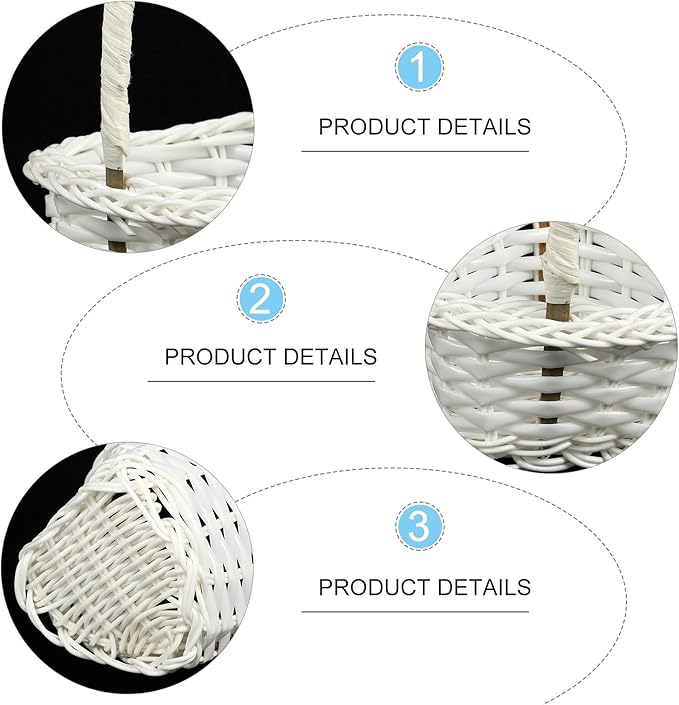 DOITOOL Flowers 6pcs Wicker Rattan Flower Basket with Handle- White Mini Flower Girl Basket- Small Woven Basket for Hanging Decoration, Storage, Wedding (Heart/ 3.54x3.34x5.89inch) Bulk Candy