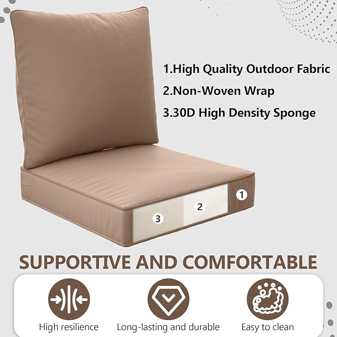 24" x 24" x 6" Outdoor Deep Seat Cushions Set - 6 Set Waterproof & Fade Resistant Patio Furniture Replacement Cushions, Non-Slip Outdoor Cushions Fit Loveseats, Couches, Chairs, and Sofas