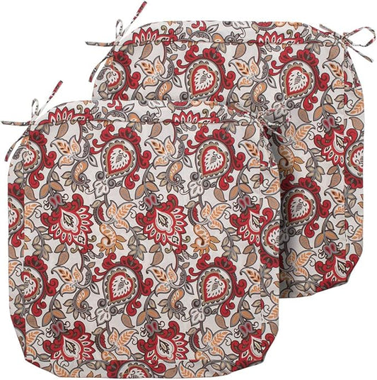 Magpie Fabrics Indoor Outdoor Cushion Cover Replacement 2 Pack, NO Insert! Water Repellent Slipcover with Ties Decor for Patio Garden Chair Seat Sofa Bench Wicker(Floral Red Orange, 24x24x4 Inch)