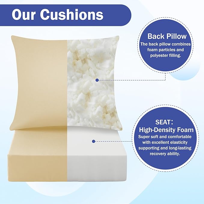 Outdoor Seat Cushion Set, Waterproof & Fade Resistant Patio Chair Cushions, Outdoors Cushion for Patio Furniture, 24 x 24 x 5.75 Inch, Outdoor Couch Cushions with Handle and Ties, Light Khaki
