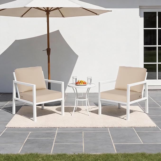 Sunbrella Outdoor Patio Chair Cushions Set, 24x27.5 Inch Outdoor Deep Seat Cushions Set of 2,Water-Resistant,Piped Edges & YKK Hidden Zipper,Sunbrella Canvas Antique Beige
