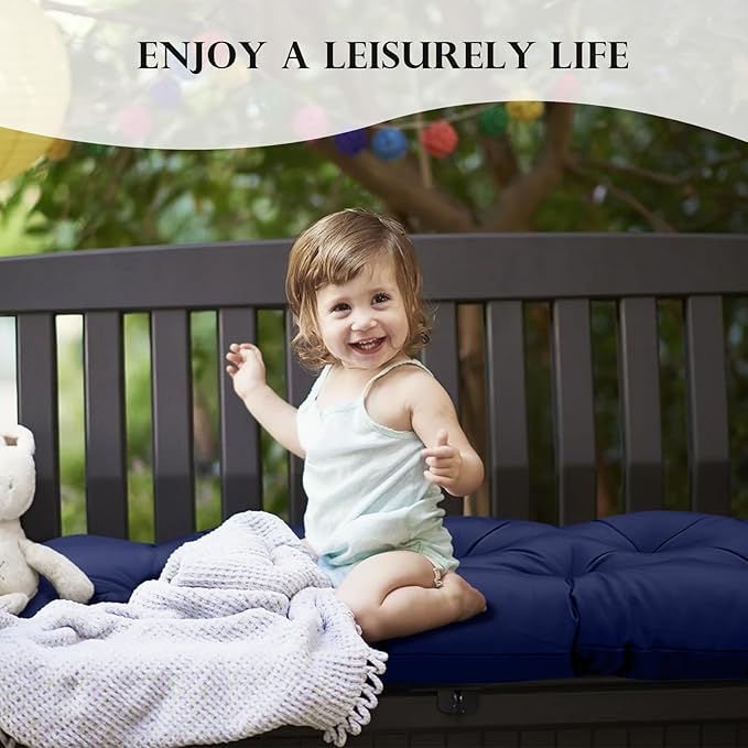 Indoor/Outdoor Bench Cushion Dark Grey 59"*20" for Garden Furniture Patio Lounger Bench Tufted Long Cushions for Outdoor Furniture Waterproof Loveseat Pads with Ties
