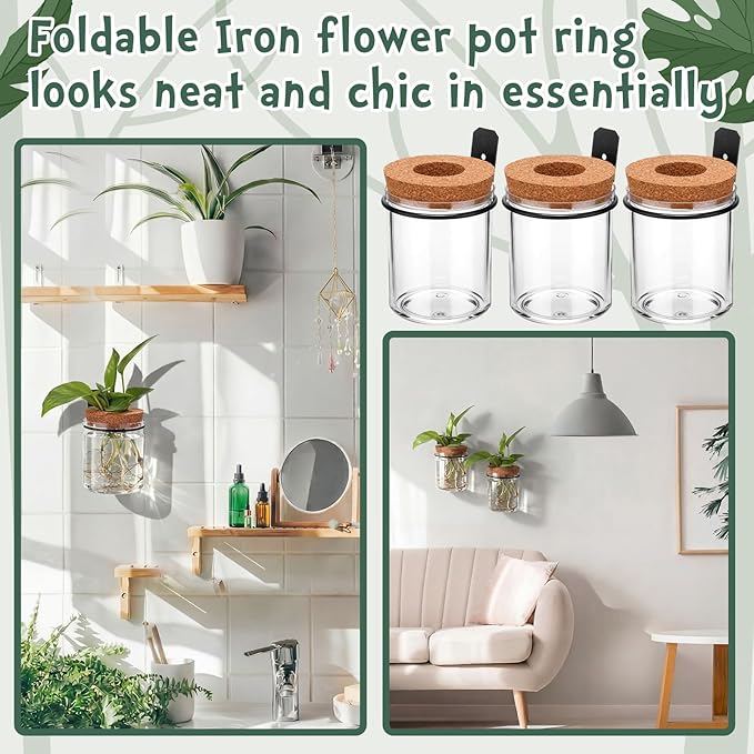 Baderke 6 Set Wall Plant Holder with Plastic Propagation Vases Hanging Planter Wall Mounted Set for Plants Growing in Water Hydroponic Artificial Plants Indoor Decor (3.54" X 4.33",Stylish)