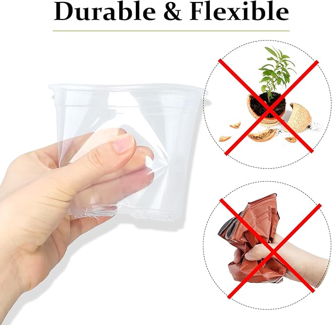 20 Pack 4 Inch Clear Nursery Pots with Drainage and Saucer, Clear Plastic Planter Pots for Plants, Flexible Seed Starting Pots for Succulents, Small Herbs, Annual Flowers (4 Inch)