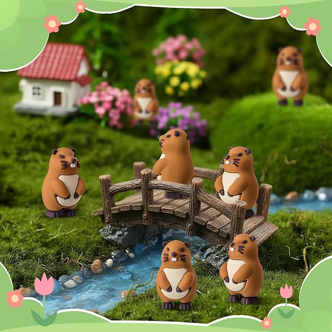 Mini Groundhog Figurines Groundhog Day Decor Tiny Marmot Figures Small Groundhogs Statue for Party Birthday Gifts Micro Landscape Garden Pots Desktop Decor Hide and Seek Easter Day(100 Pcs)