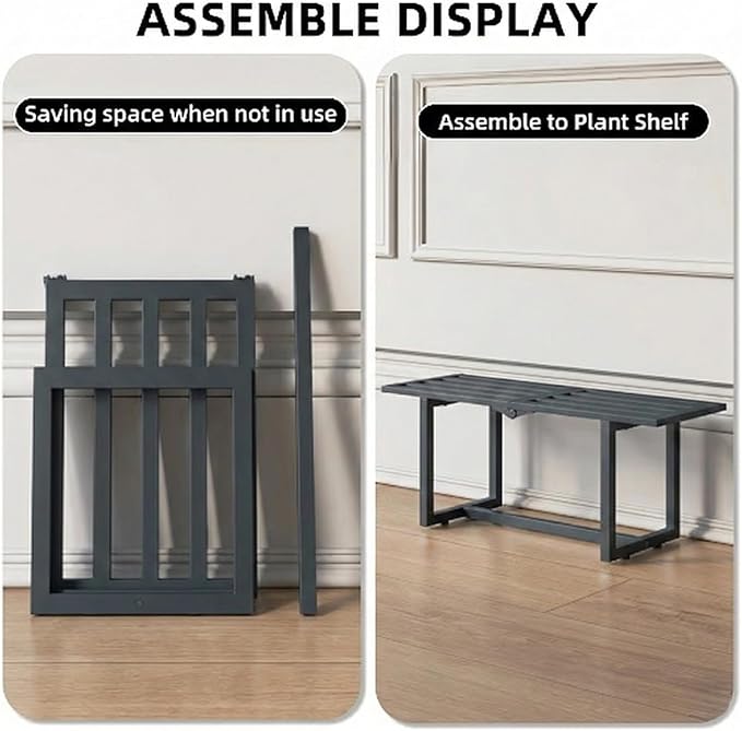 2 Pack Metal Plant Stand, Foldable Heavy Duty Indoor, Window Iron Plant Shelf - Mid Century Modern Slatted Bench for Patio, Garden, Living Room Load Bearing 330 lbs 26" L x 10.4" H x 8.6" W 1 Tier 1 Tier Grey