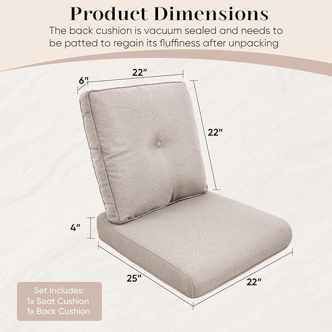 Outdoor Chair Cushions-Patio Chair Cushions Set with Removable Cover 22 X 25 Inch Outdoor Cushions for Patio Furniture Chair Sofa Couch-Beige