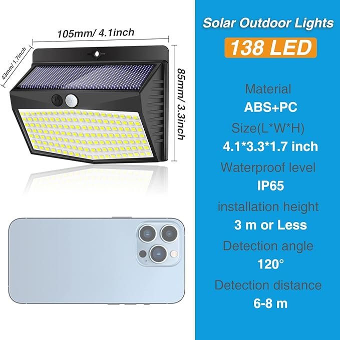 Peasur Solar Outdoor Lights, [138 LED/10 Packs] Solar Motion Sensor Security Lights with 3 Lighting Modes Wall Lights Waterproof Solar Powered Lights for Garden Fence Yard Deck