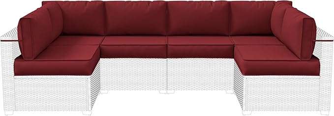 14-Piece Outdoor Cushions for Patio Furniture Thick Outdoor Chair Cushions 5" Foam High-Density Water-Resistant Deep Seat Cushion for 6-Seat Sectional Sets Liner&Cover Burgundy