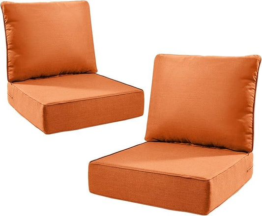 6" Thick Outdoor Cushions 22x24x6, 2-Set Deep Seat Patio Cushions with Removable Cover, Waterproof & Fade Resistant Replacement for Wicker Chair, Loveseat, Sofa - Orange