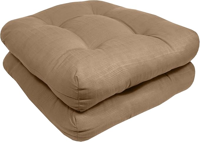 Sweet Home Collection Patio Cushions Outdoor Chair Pads Premium Comfortable Thick Fiber Fill Tufted 19" x 19" Seat Cover, 2 Count (Pack of 1), Taupe