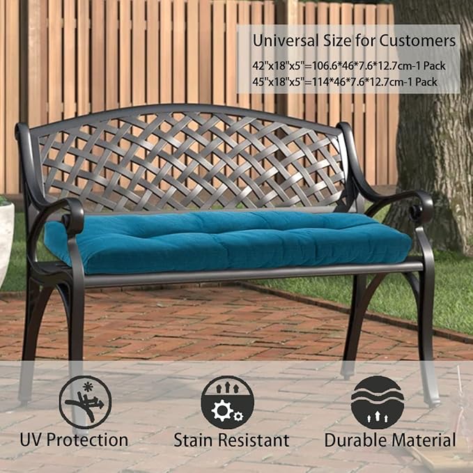 FUNHOME Outdoor Bench Cushion 48 x18 inch with Non-Slip Grips,Water Resistant Porch Swing Cushion,Bench Pillow Pads,Tufted Cushions for Patio Garden Furniture,48" Seat Cushions(Light Blue)