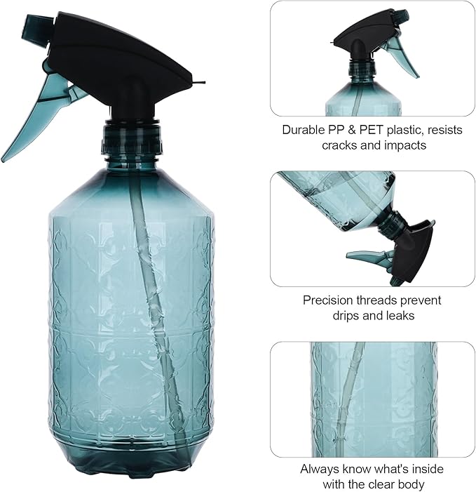 driew Plant Mister Spray Bottle, Plant Mister Water Spray Bottle for Plants Misting Bottle Water Fine Mist, Cleaning Solutions, Gardening, Indoor, Outdoor (Clear Blue - 27oz)