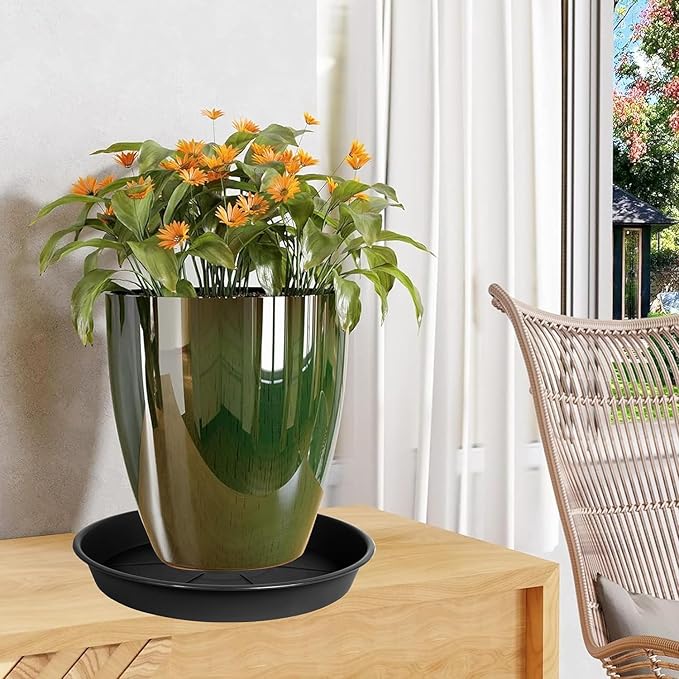 1 Pack of Plant Saucer 12 inch, Large Heavy Duty Plastic Saucers Round, Plant Drip Trays for Indoors Outdoor, Plant Water Tray for Planters (12", Black)