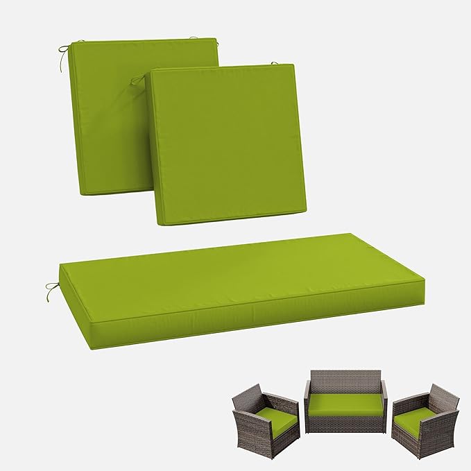 3 Pack Outdoor Replacement Cushions,36L x 18W x 3H,18L x 18W x 3H inch, High-Elastic Replacement Sponge for 4-Seater Water-Resistant Patio/Sofa with Removable Covers (Grass Green)