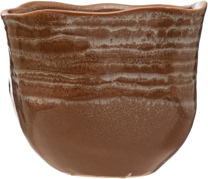 Bloomingville Organically Shaped Edge Stoneware, Brown Reactive Glaze Planter