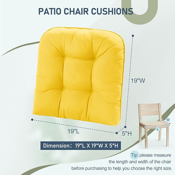 downluxe Outdoor Chair Cushions Set of 2 for Patio Furniture, Waterproof Tufted Overstuffed Patio Furniture Cushions, Thick Outdoor Seat Cushion, 19" X 19" X 5", Yellow