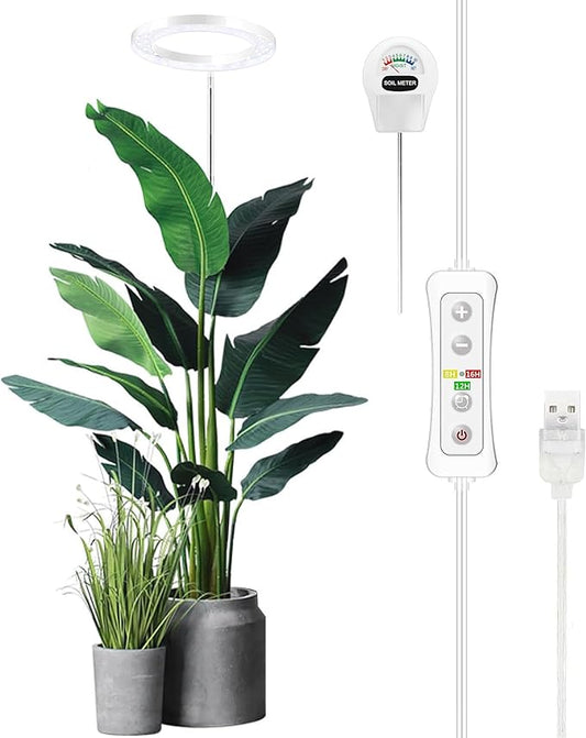 yadoker LED Growing Light, Full Spectrum for Indoor Plants, Paired with a Soil Tester,Height Adjustable, Automatic Timer, Low Safe Voltage, Ideal for Large Plants