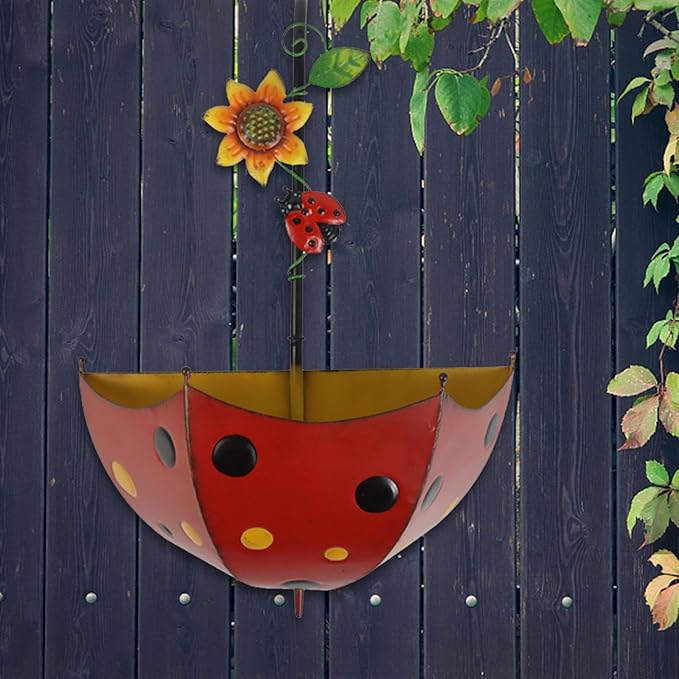 Ladybug Umbrella Wall Planter Decor Art Metal Hanging Wall Mounted Planters for Garden Yard Decorative Planter Succulent Flower Pot Plant Container