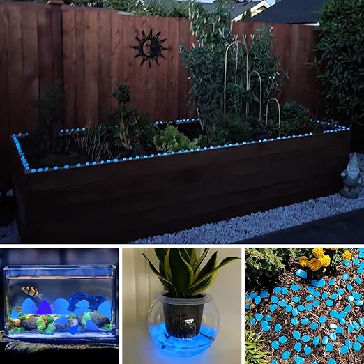 Glow in The Dark Rocks Outdoor, 500 pcs Blue Solar Rocks for Landscaping, Outdoor Decor Glow in The Dark Stones, Glowing Pebbles for Garden Backyard Patio Lawn Pond Fish Tank Aquarium Decor