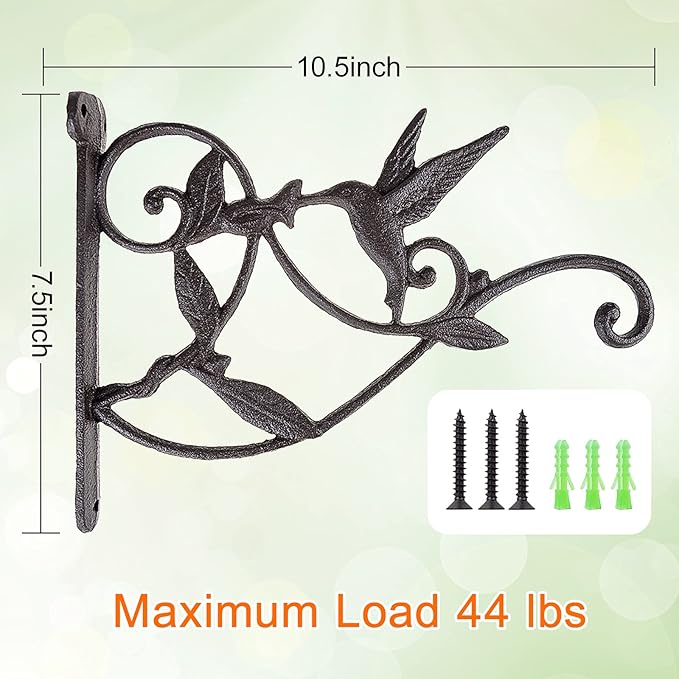 DEWEL Hanging Plant Bracket, Hummingbird Plant Hangers Outdoor Iron Hanging Baskets for Plants Decorative Wall Plant Hooks Brid Feeder Hanger Hook Hangers for Flower Basket Pot Lantern Wind Chime