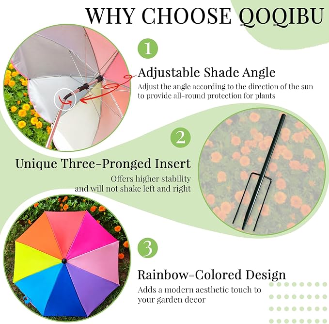 Colorful Plant Umbrellas for Outdoor Plants, Large (40") Sun Protection Shade Cover with M-Shaped Insert, Garden Shades for Potted Plants, Garden Beds, Patio Flower (4 Pcs)