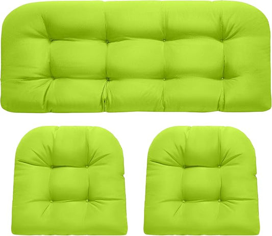 Wicker Chair Cushions, Waterproof Outdoor Loveseat Cushions for Patio Furniture, Tufted Wicker Furniture Cushions, 1 Loveseat and 2 U-Shaped Cushions, Light Green