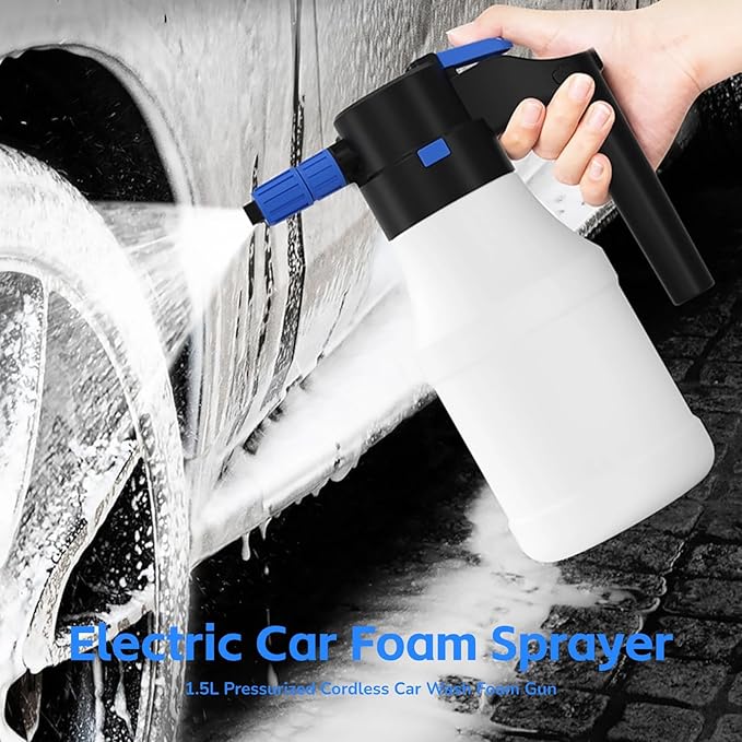 Yoidesu Electric Car Foam Sprayer with USB -1.5L Pressurized Cordless Car Wash Foam Gun - Car Wash kit - Portable Handheld Foam Pump Sprayer for Home, Garden, Car Beauty and Cleaning
