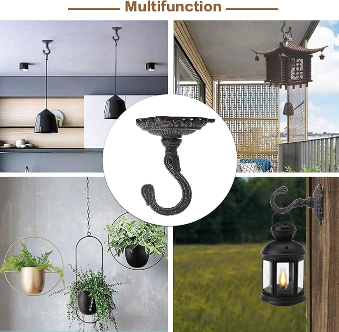 Sungmor Heavy Duty Ceiling Hooks for Hanging Plants, 3PC Black 3.5x3.9Inch Large Cast Iron Ceiling Hooks, Antique Decorative Ceiling Swag Hooks for Hanging Planter Chandelier Wind Chime Lantern Hanger