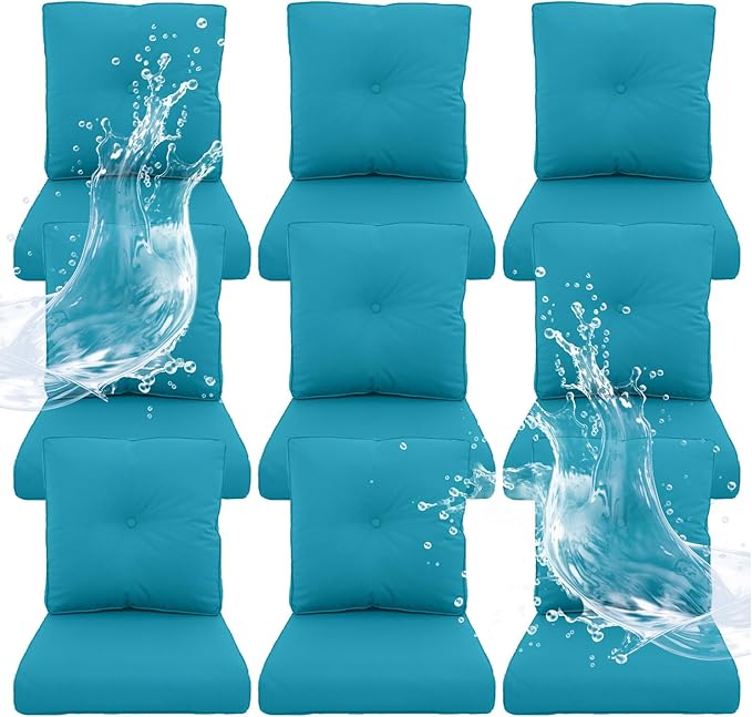 Outdoor Chair Cushions 9 Sets - 22*24" Patio Furniture Cushion with Removable Cover, 28D High Density Sponge Filling Outdoor Patio Cushion for Chair, Rocker, Sofa and Loveseat - Light Blue