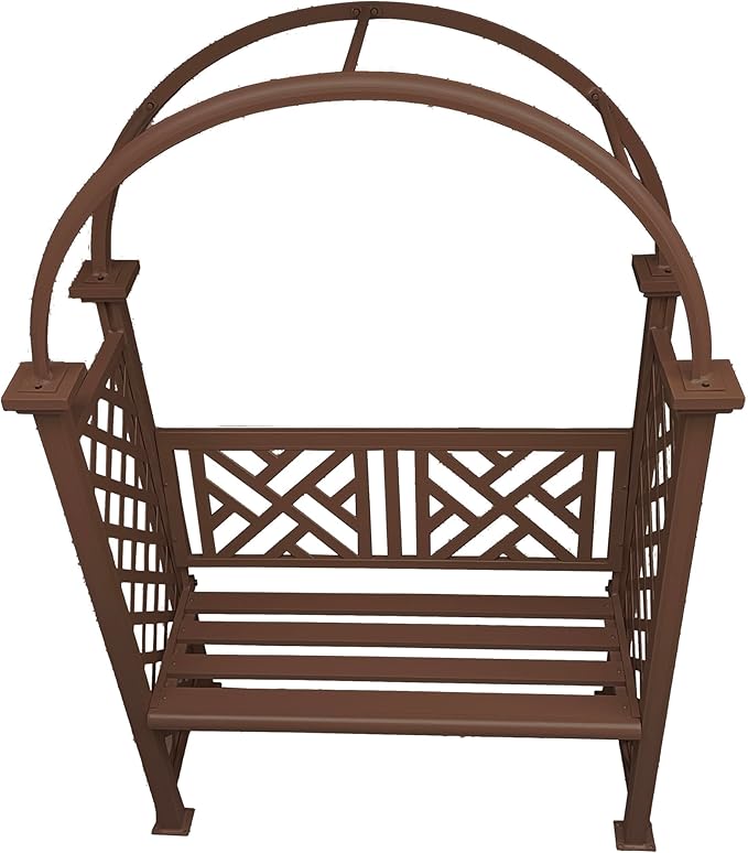 Oakland Living Brown Aluminum Garden Arbor Arch with 2-Seater Bench