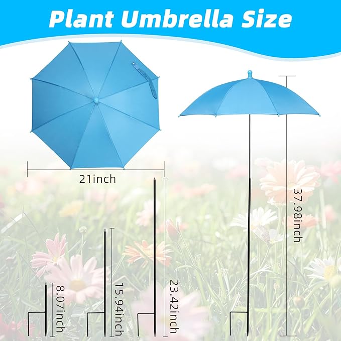 Plant Umbrellas for Outdoor Plants, Garden Umbrella Shade for Potted Plants, Sun Shade Cover for Garden Bed, Upgraded Small Plant Umbrella 21'' Diameter Adjustable Height 1 Pack Blue