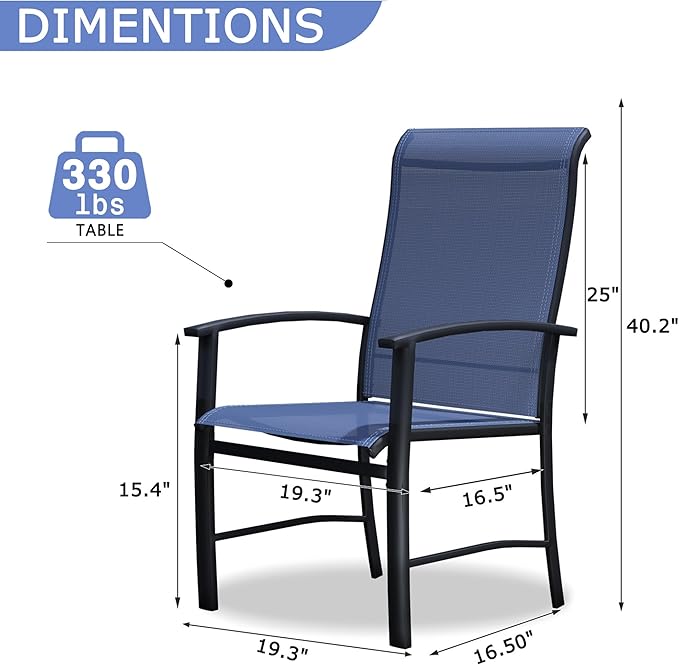 Outdoor Dining Chairs Set of 6, Patio Chairs with Metal Frame & Textilene Fabric, Perfect for Patio Garden Deck