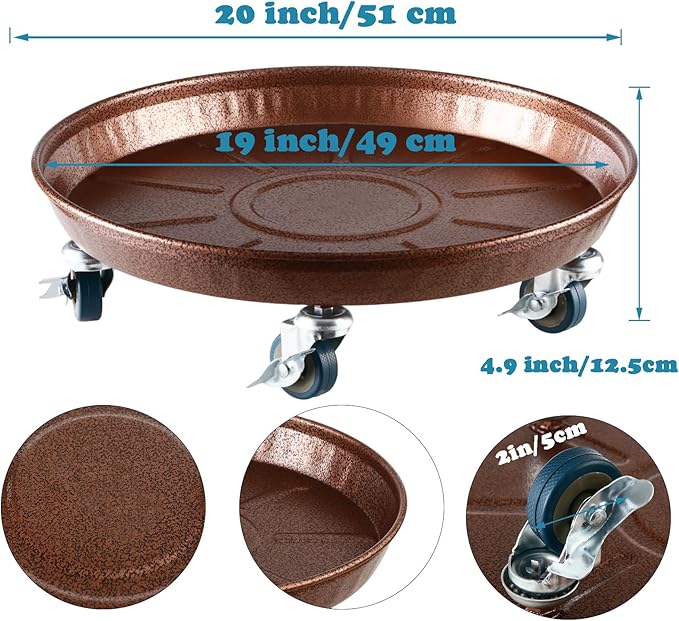Planterhoma 3 Packs 20" Metal Plant Caddy with Wheels Extra-Large Rolling Plant Stand Heavy-Duty Plant Dolly with Casters Indoor Outdoor Wheeled Flower Pot Mover Rollers Garden Cart Trolley, Copper