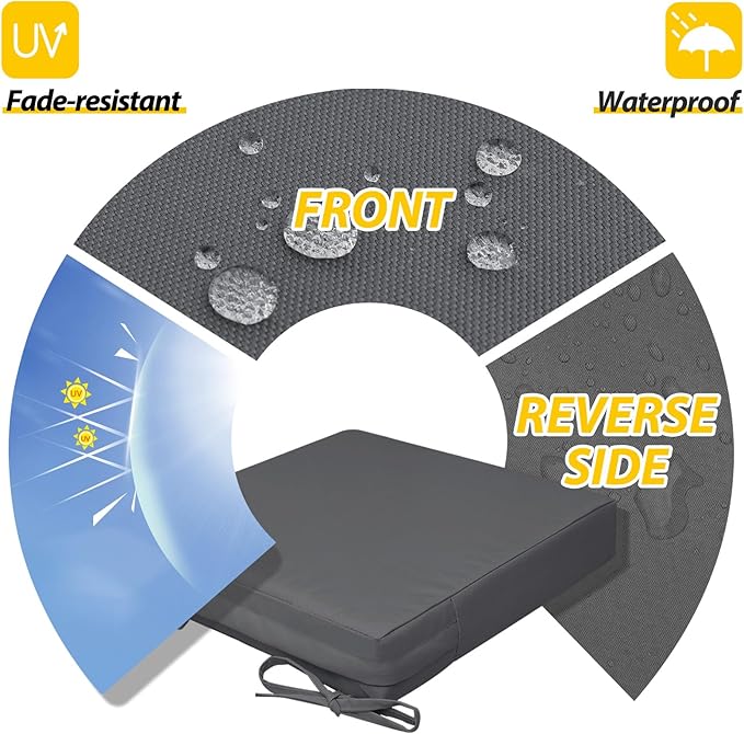 AAAAAcessories Outdoor Seat Cushions for Chairs, Waterproof, Fade-Resistant, 18.5" x 16" x 3", Patio Furniture Replacement Cushions, Set of 2, Dark Gray
