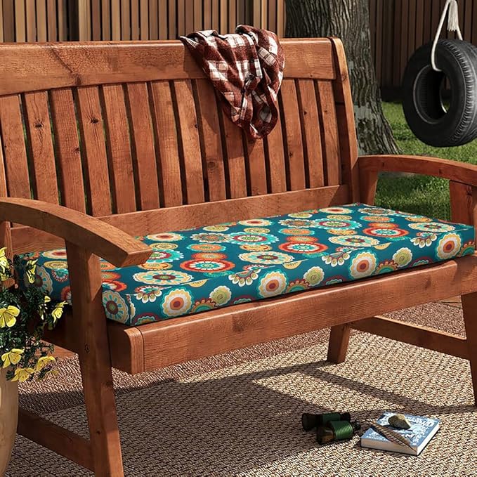 Magpie Fabrics Patio Bench Cushion Cover 48x18x3 Inch, NO Insert! Water Resistant Outdoor Loveseat Replacement Cover with Zipper (Floral Green)