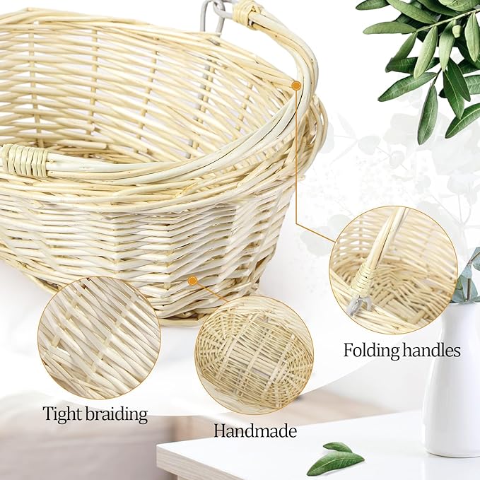 Barydat 6 Pcs Small Wicker Picnic Basket with Handle Flower Girl Baskets Oval Willow Woven Braided Gift Basket for Easter Weddings Baby Shower Home Garden Decor (Beige,9" x 7" x 4")