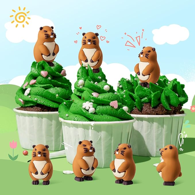 Mini Groundhog Figurines Groundhog Day Decor Tiny Marmot Figures Small Groundhogs Statue for Party Birthday Gifts Micro Landscape Garden Pots Desktop Decor Hide and Seek Easter Day(100 Pcs)