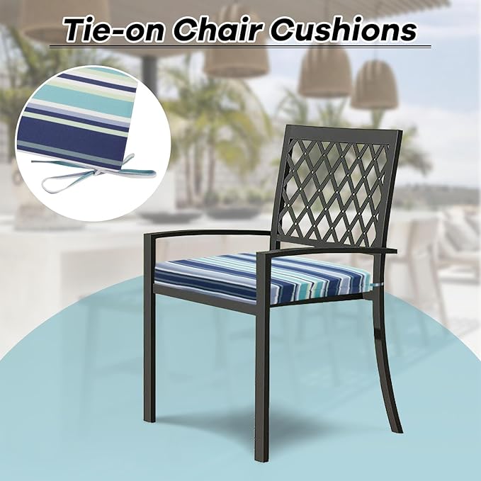 Basic Beyond Outdoor Chair Cushions Set of 2, Square Corner Outdoor Cushions for Patio Furniture, Water Resistant Patio Chair Cushions with 2 Ties, 18.5x16x3, Pinstriped Blue