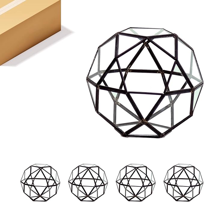 WGV Geometric Planter Terrarium Bulk, Width 7" Height 6.7" Clear Glass Black Frame DIY Succulent air Plant Miniature Fairy Garden Windowsill Tabletop Decor, Globe Ball 4 Pieces